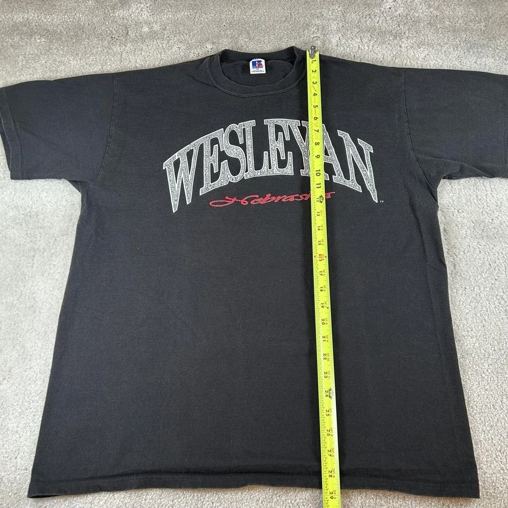 Vintage Wesleyan Nebraska T-Shirt Mens XL Black Russell Athletic College 90s USA